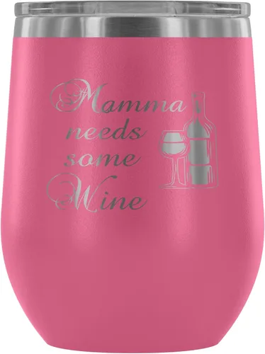 Miniatura 9 de Con aislamiento vaso de vino con tapa – Mamma necesita algo de vino – 12 oz vasos de vino de acero inoxidable de vidrio – doble pared aislado al
