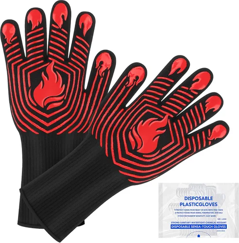 Miniatura 7 de Guantes BBQ, 1472 °F, resistentes al calor, guantes ignífugos, guantes de silicona antideslizantes lavables, guante de horno, guante de cocina