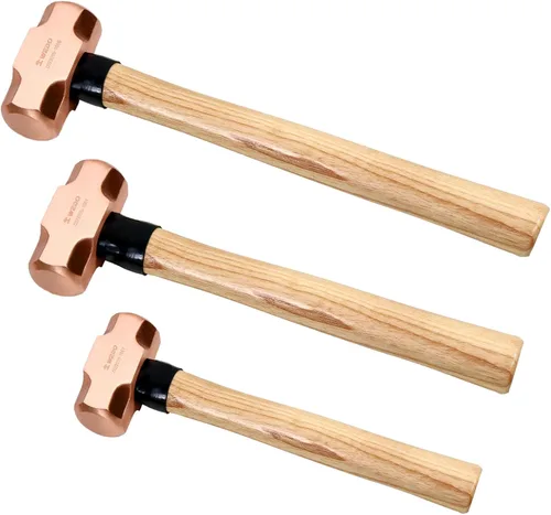 Miniatura 21 de WEDO Juego de martillo de trineo de cobre de 3 piezas, 3 lb+4 lb+5 libras, mango de fibra de vidrio, forja, resistente a la corrosión, estándar DIN
