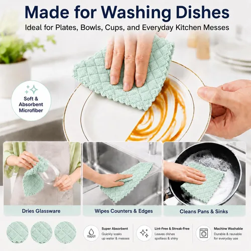 Miniatura 3 de kimteny Paquete de 12 Paños de Cocina para Platos, Paños de Cocina Premium, Paños de Cocina de Terciopelo Coral Súper Absorbentes, Antiadherentes al