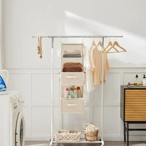 Miniatura 4 de MAX Houser Organizador Colgante de Closet de 5 Niveles, Estante Colgante de Tela con 2 Ganchos Resistentes para Almacenamiento, Plegable (Beige-D2)