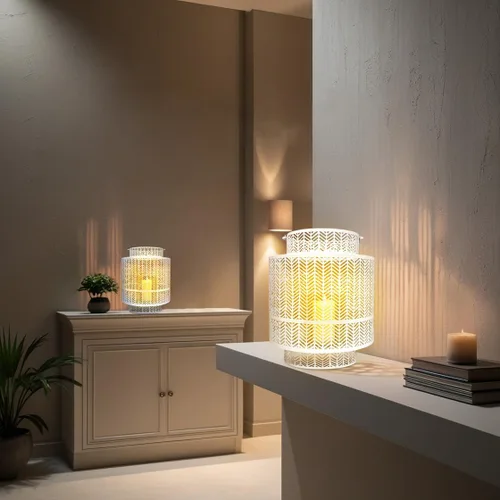 Miniatura 4 de Decozen Farol colgante para velas – Portavelas decorativo grande de metal blanco para decoración del hogar, patio, comedor, sala de estar, Blanco