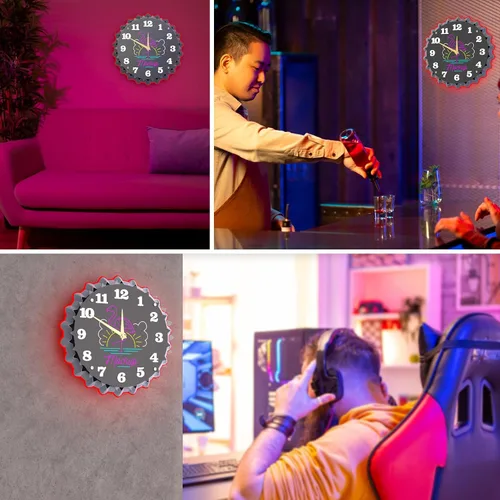 Miniatura 7 de Reloj de pared flamenco, reloj de pared neón de 12 pulgadas, efecto de brillo 3D, silencioso sin tictac, ideal para dormitorio, cafeterías frente a