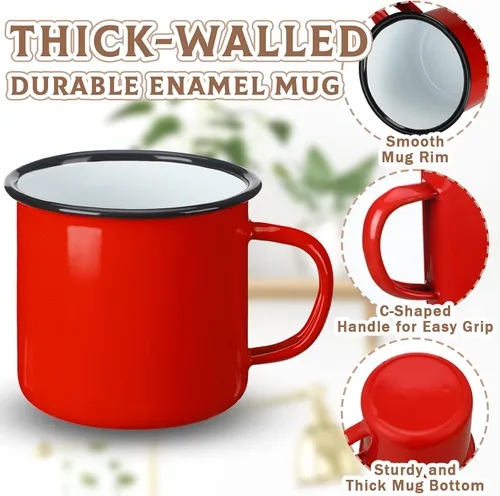 Miniatura 3 de Yinder Paquete de 12 tazas de café esmaltadas de 12 onzas con asa, tazas de café portátiles para campamento, tazas de metal vintage a granel