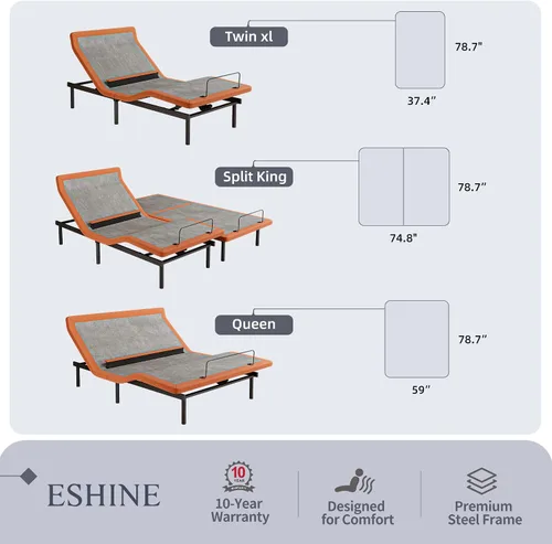 Miniatura 2 de ESHINE Marco de cama ajustable + colchón híbrido de 14 pulgadas, soporte lumbar, inclinación de almohada para la cabeza, control de aplicación