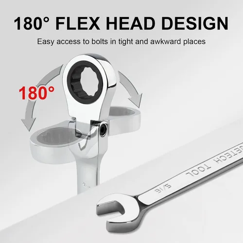 Miniatura 4 de Jetech Llave de engranaje de cabeza flexible de 5/16 pulgadas, llave combinada de trinquete de grado industrial, acero de aleación Cr-V forjado