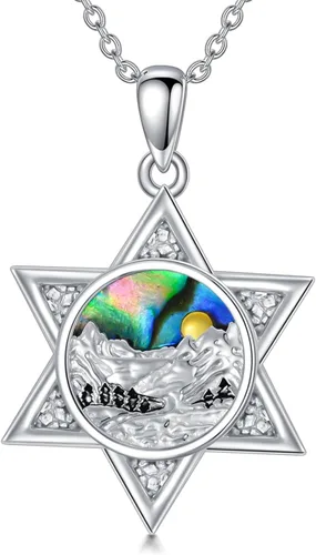PROESS Collar de plata de ley con colgante de montaña y sol de semilla de mostaza/masónico/brújula para mujeres y hombres, collar con colgante de