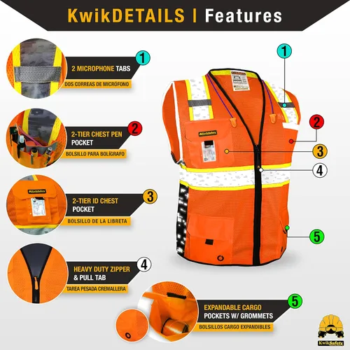 Miniatura 4 de KwikSafety BIG KAHUNA DIGITAL - Chaleco de seguridad [naranja, 3XL] + paquete de casco duro de ala completa TORTOISE