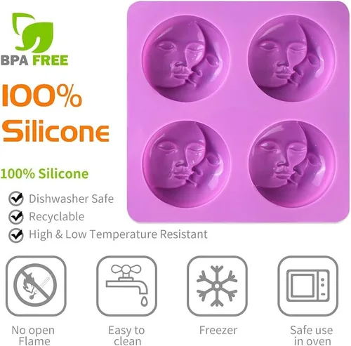 Miniatura 5 de 2 moldes de jabón de silicona, moldes de jabón facial de sol y luna para hacer jabón, moldes de bomba de baño para bomba de baño, chocolate, vela