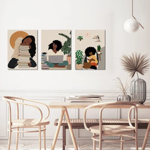 Miniatura 9 de Arte de pared bohemio afroamericano, decoración de pared de mujer negra, impresión en lienzo de niña negra, arte de lectura para mujer, decoración