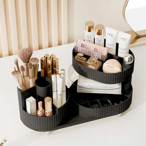 COMFYROOM Organizador de maquillaje para tocador con soporte para brochas, organizador de maquillaje cosmético de 3 capas, organizador de maquillaje