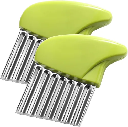 Miniatura 10 de Cortador Ondulado de Acero Inoxidable Cortador de Papas de Servicio Pesado Herramientas de Corte Ondulado y Picado con Mango de Madera