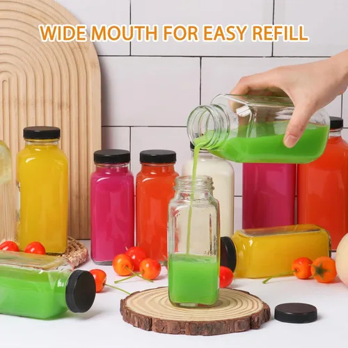 Miniatura 7 de AuroTrends Botellas de vidrio de 8 onzas con tapas, paquete de 6, botellas de vidrio de 8.5 fl oz para agua, kombucha, portátil, reutilizable, 8