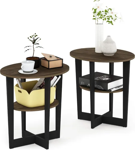 Miniatura 10 de Furinno DISEÑO SIMPLE - Mesa auxiliar de 2 niveles, mesita de noche, mesita con estantes abiertos, mesita de cama, para sala de estar, dormitorio