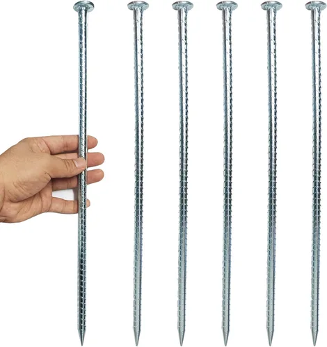 Estacas de metal de 16 pulgadas para asfalto de 1/2 pulgada de diámetro, 6 estacas de tierra resistentes para golpes de velocidad, soporte de barra