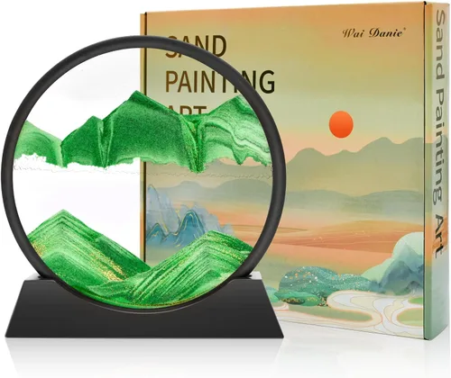 Miniatura 22 de Wai Danie - Cuadro de arena movediza 3D con forma de reloj de arena de mar profundo, pintura de movimiento líquido con marco de arena fluida Oro