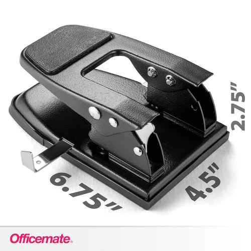 Miniatura 5 de Officemate Perforadora de 2 agujeros resistente, mango acolchado, negro, capacidad de 50 hojas (90082), número de modelo: OIC90082