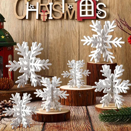 Miniatura 14 de Bucherry 12 piezas de decoración de mesa de copo de nieve de madera 3D con copos de nieve y centro de mesa para Navidad, invierno, decoración