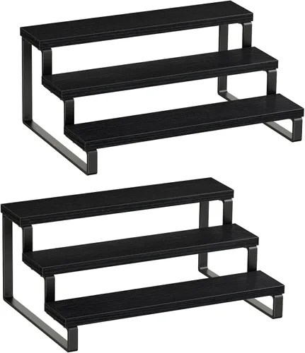 Giikin Estante de especias de 3 niveles, juego de 2 estantes de madera para especias para encimera, estante organizador de gabinete, estantes de