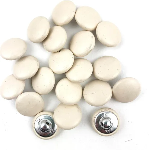 Miniatura 69 de Heyiwell 30 botones redondos cubiertos de cuero con vástago de metal, para vestidos de novia, camisas, vestidos, manualidades de costura (beige, mm)