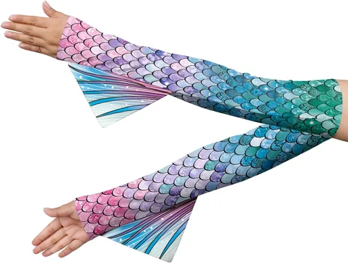 Miniatura 2 de color cosplayer Mermaid Gloves Fish Scales Arm Sleeves Sequin Gloves Fish Scale Fingerless Gloves with Fins
