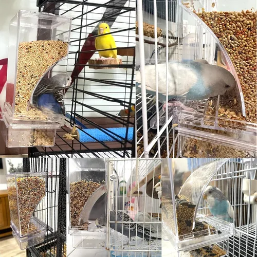 Miniatura 5 de Alimentador automático para jaula de pájaros, sin ensuciar, alimentador de periquitos, contenedor de alimentos de semillas, estación de Transparente
