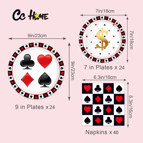 Miniatura 2 de Platos y Servilletas de Papel de Cumpleaños de Casino, Juego de Vajilla Desechable de Las Vegas, Suministros para Fiestas, Vajilla con Temática