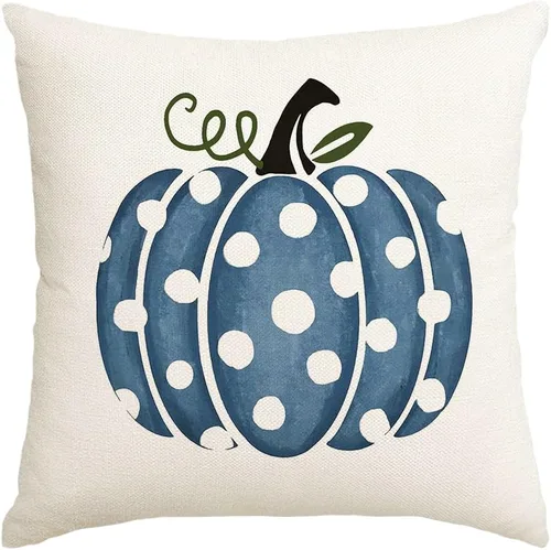 RABUSOFA Dark Blue Polka Dot Pumpkin Fall Pillow Covers,Seasonal Autumn Thanksgiving Decorative Throw Pillows Fall Decorations for Home Couch Decor