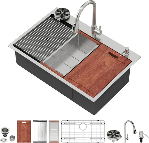 Miniatura 14 de Fregadero de cocina para exteriores, 21 x 20 pulgadas, fregadero de barra para exteriores, fregaderos de cocina de acero inoxidable de montaje