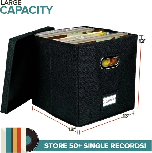 Miniatura 2 de Caja de almacenamiento de discos de vinilo para hasta 50 álbumes de 12 pulgadas, caja de registros, almacenamiento de álbumes LP, cajas