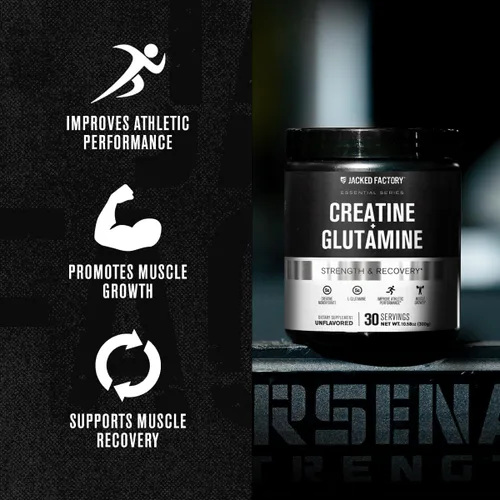 Miniatura 6 de Jacked Factory Creatina + glutamina - Suplemento de creatina con L-glutamina para recuperación muscular, crecimiento muscular, mayor fuerza, mayor