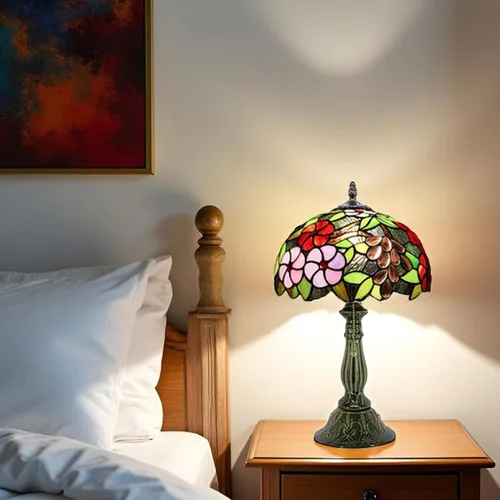 Miniatura 5 de Tiffany Lamp Stained Glass Table Lamps Amber Grape Style Desk Lamp 12X12X18.5 Inch Bronze Ceramic Base Reading Light Suitable for Bedside Bedroom