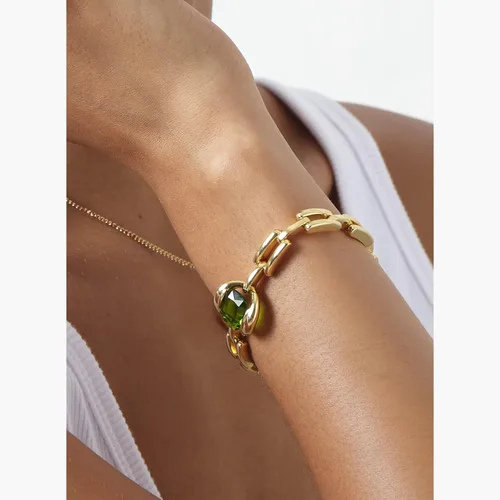 Miniatura 5 de EF ENFASHION Pulsera de eslabones de piedra de circonita verde, acero inoxidable, chapado en oro de 18 quilates, pulsera punk, para mujeres y niñas