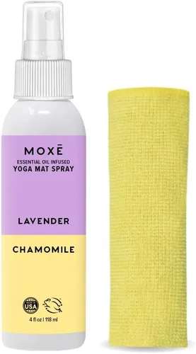 MOXE Limpiador de esterilla de yoga, aceites esenciales de lavanda y manzanilla, 4 onzas, seguro para todas las alfombrillas y equipos de ejercicio,
