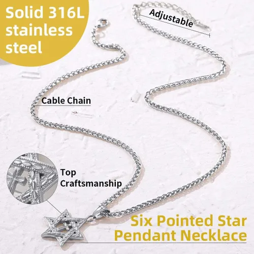 Miniatura 3 de GOLDCHIC JEWELRY David Star Necklace for Men, Stainless Steel Cross Pendant Jewish Israel Jewelry with Water Wave Chain