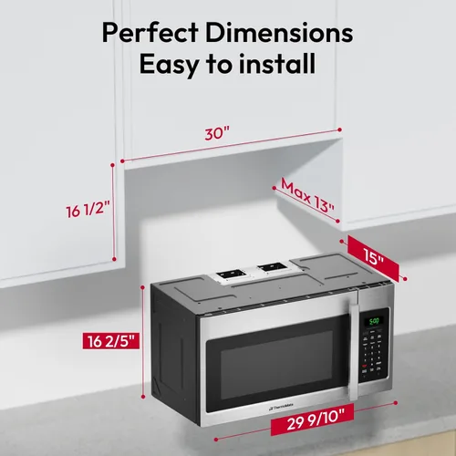 Miniatura 8 de Horno microondas de convección de 30 pulgadas, ThermoMate de 1.5 pies cúbicos sobre la estufa, acero inoxidable de 900 W, cocción con un solo toque