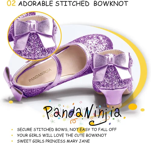 Miniatura 182 de PANDANINJIA Vestido de jada para niñas y niños pequeños, zapatos de princesa Mary Jane con tacones con lazo para fiesta, boda, boda