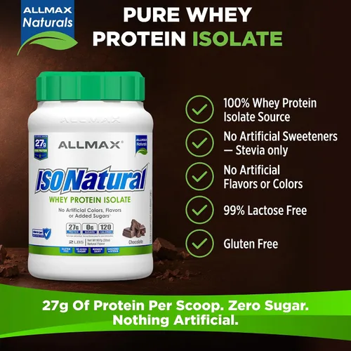 Miniatura 2 de ALLMAX ISONATURAL - Polvo aislado de proteína de suero de leche, 0.95 oz de proteína por cucharada, sin azúcar, cero grasa, 99% sin lactosa, sin