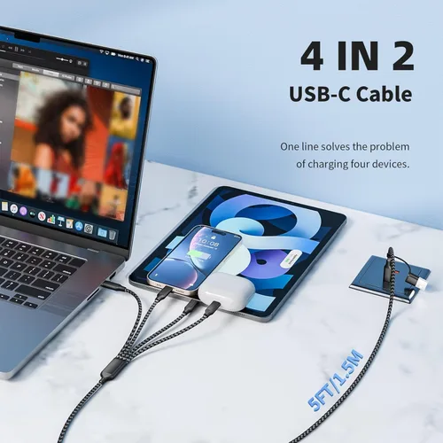 Miniatura 5 de Cable de carga múltiple USB C Splitter 1 paquete, cable de carga USB A/C a USB C, cable de carga dual tipo C, cable de carga múltiple 4 en 2 con 4