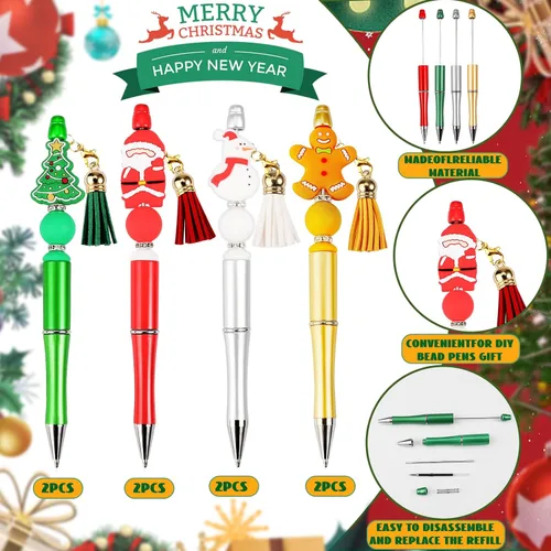 Miniatura 4 de CZWZ 8 piezas de bolígrafos de cuentas navideños, bolígrafos de plástico con cuentas y cuentas de silicona multicolor, bolígrafos navideños