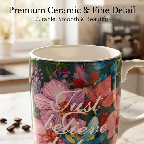 Miniatura 8 de Taza de café de cerámica Topadorn de 17 onzas, taza alta de cerámica con tapa y caja de color, perfecta para café y té, solo cree Solo creer