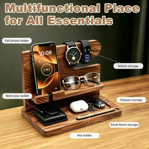 Miniatura 6 de Regalos de cumpleaños para hombres, regalos del día de San Valentín para hombres, regalo para papá, estación de acoplamiento de teléfono de madera
