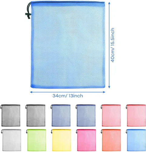 Miniatura 2 de PLULON 12 bolsas de malla con cordón de malla para lavandería, bolsa de nailon con cordón de 13 x 15.5 pulgadas para piscina, playa, bolas