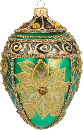Miniatura 14 de Fabergé Huevo - Adorno para árbol de Navidad de vidrio soplado de 5 pulgadas, diseño de flor de pascua, color borgoña mate, 5 pulgadas