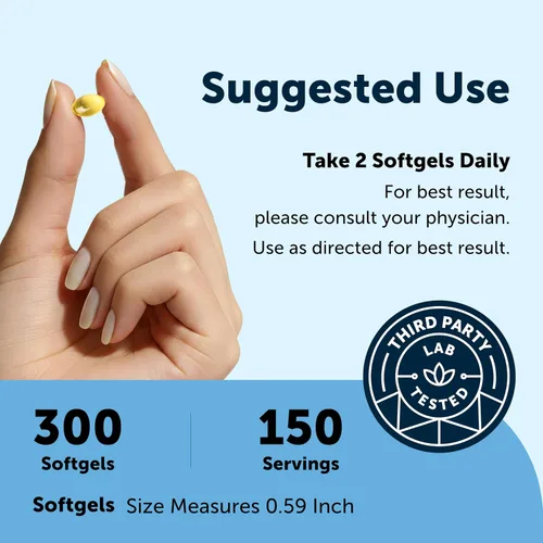 Miniatura 4 de Micro Ingredients Suplementos de aceite de pescado Omega 3 de fuerza extra 1,000mg por porción, 300 cápsulas blandas sabor a limón sin eructos