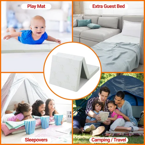 Miniatura 8 de Cheer Collection Colchón plegable de tres pliegues, colchón portátil de piso de 4 pulgadas para invitados, camping, fiestas de pijamas y viajes