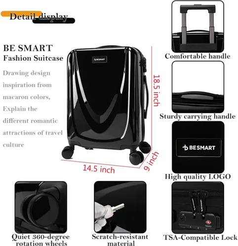 Miniatura 4 de BE SMART Equipaje de 20 pulgadas (para embarque) con rueda silenciosa giratoria, estuche de transporte integrado de PC+ABS y TSA, maleta pequeña