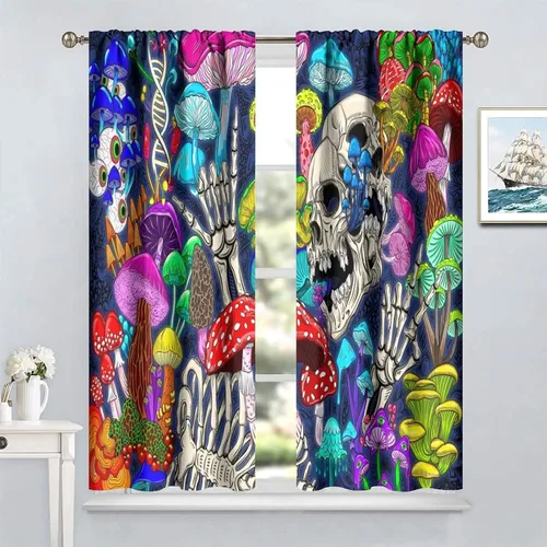Miniatura 108 de Cortinas góticas de bosque de cuervos, para Halloween, espeluznante, negro, cuervo negro, alas oscuras, suspenso, bolsillo para barra, cortinas