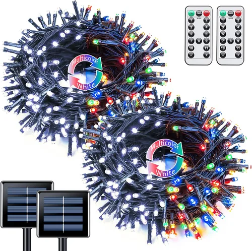 Miniatura 43 de JMEXSUSS 600 luces LED solares azules de Navidad, 206.7 pies, luces azules de Navidad al aire libre, impermeables, 8 modos de luz solar al aire