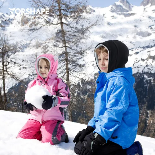 Miniatura 7 de Vorshape Pasamontañas para niños, máscara de esquí para clima frío, máscara facial de forro polar con capucha, resistente al viento, sombrero
